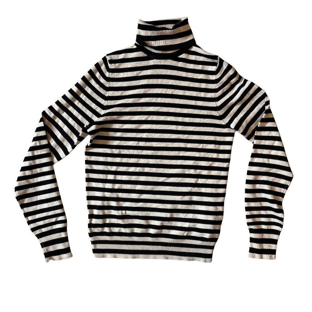 H&M Striped Turtleneck Sweater XS Black White Long Sleeve Knit Top Mod Classic